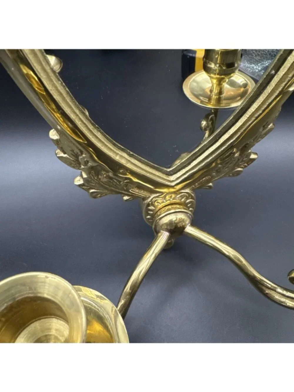 Vintage Brass Gold Metal Heavy Mirror Ornate Victorian Rococo 2 Arm Wall Sconce